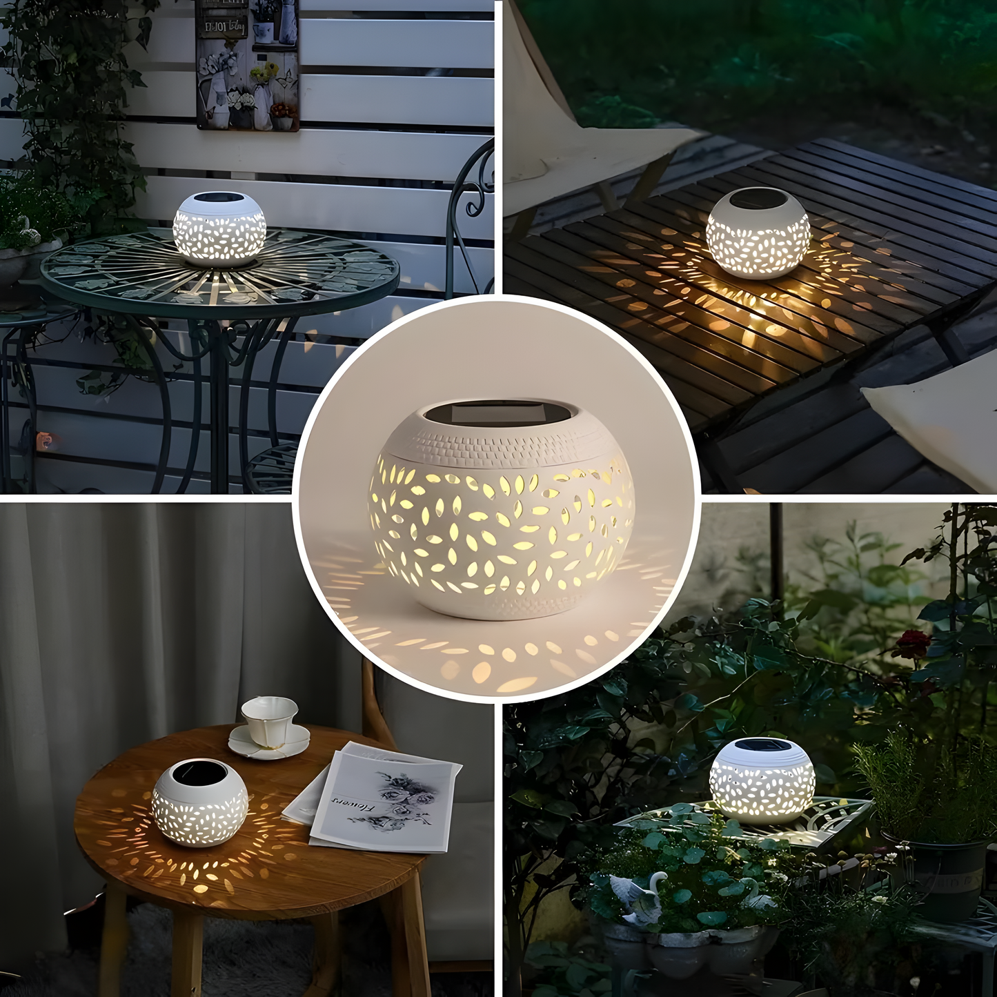 Hvitra – Set of 2 Solar-Powered Table Lamps in White Metal