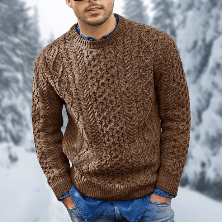 Theodore Men's Cable Knit Jumper – Classic Crew Neck Winter Sweater