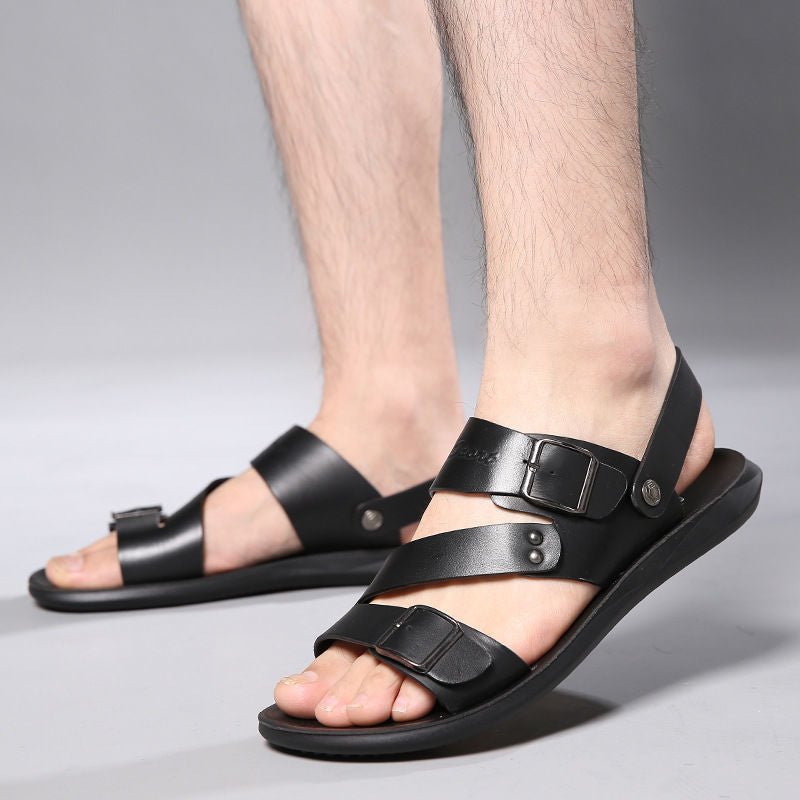 Ethan Men's Leather Sandals – Adjustable Buckle Comfort Summer Walking Sandals