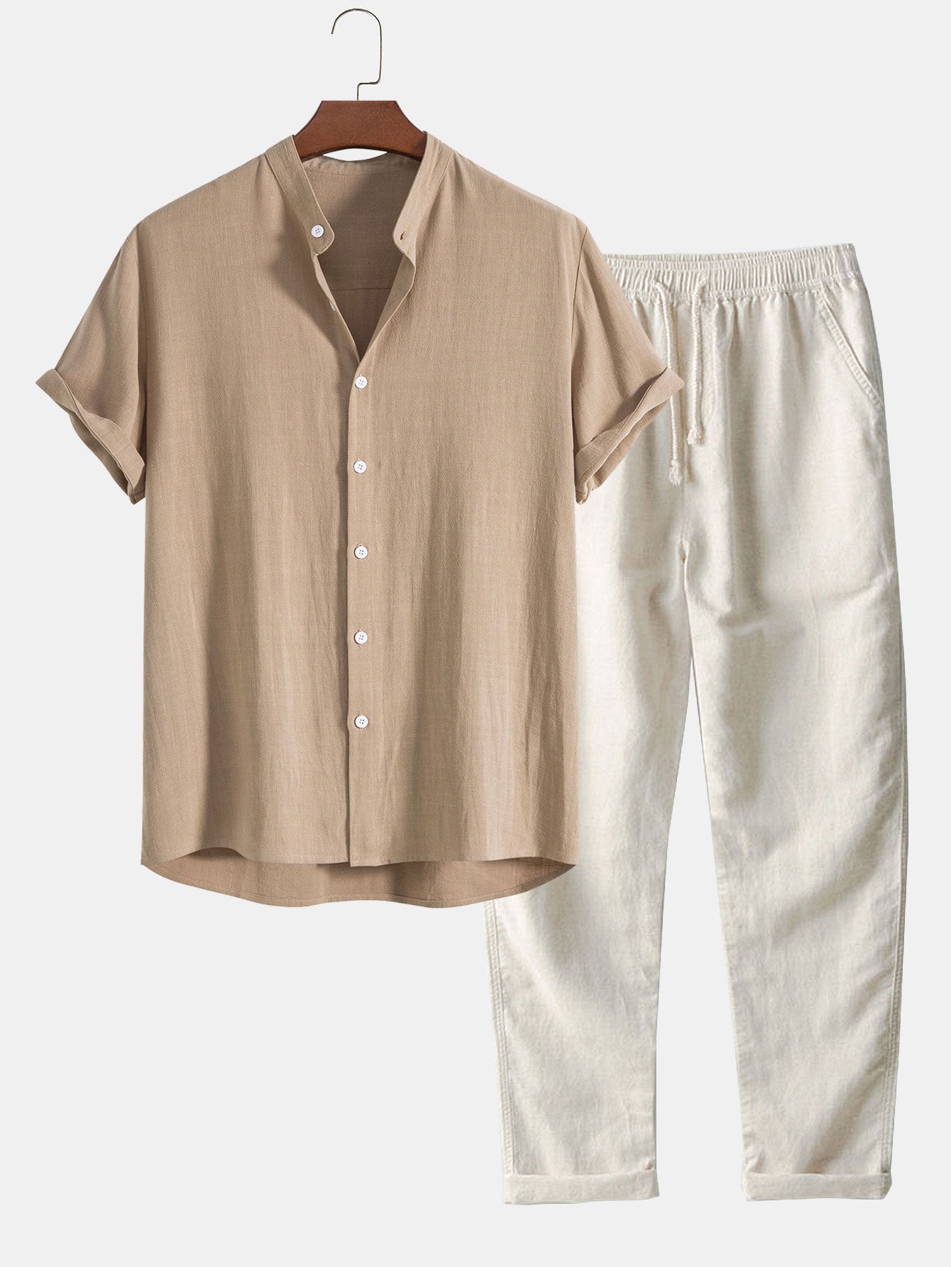 Callum Men's Summer Co-Ord Set – Linen Look Short Sleeve Shirt & Trousers