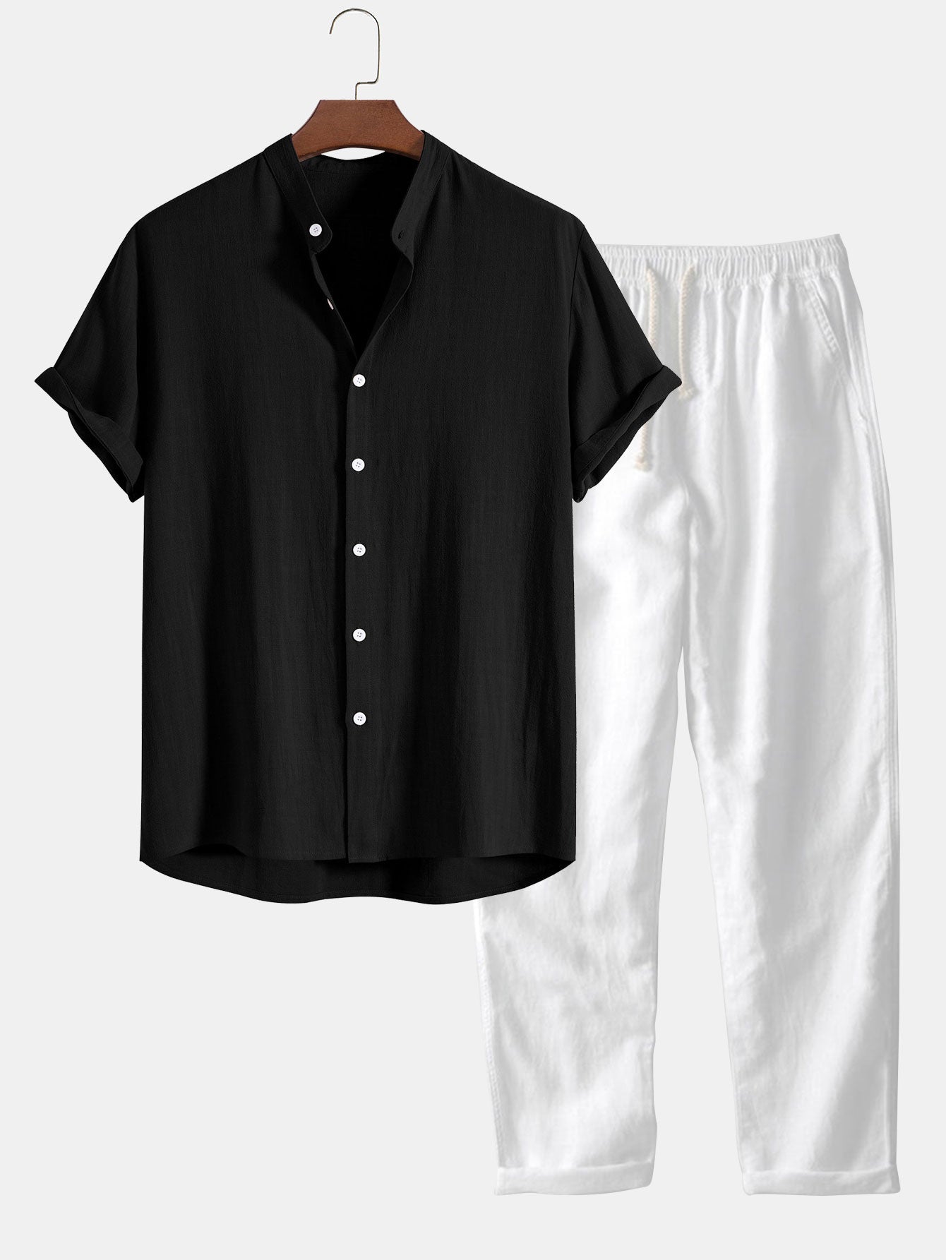 Callum Men's Summer Co-Ord Set – Linen Look Short Sleeve Shirt & Trousers