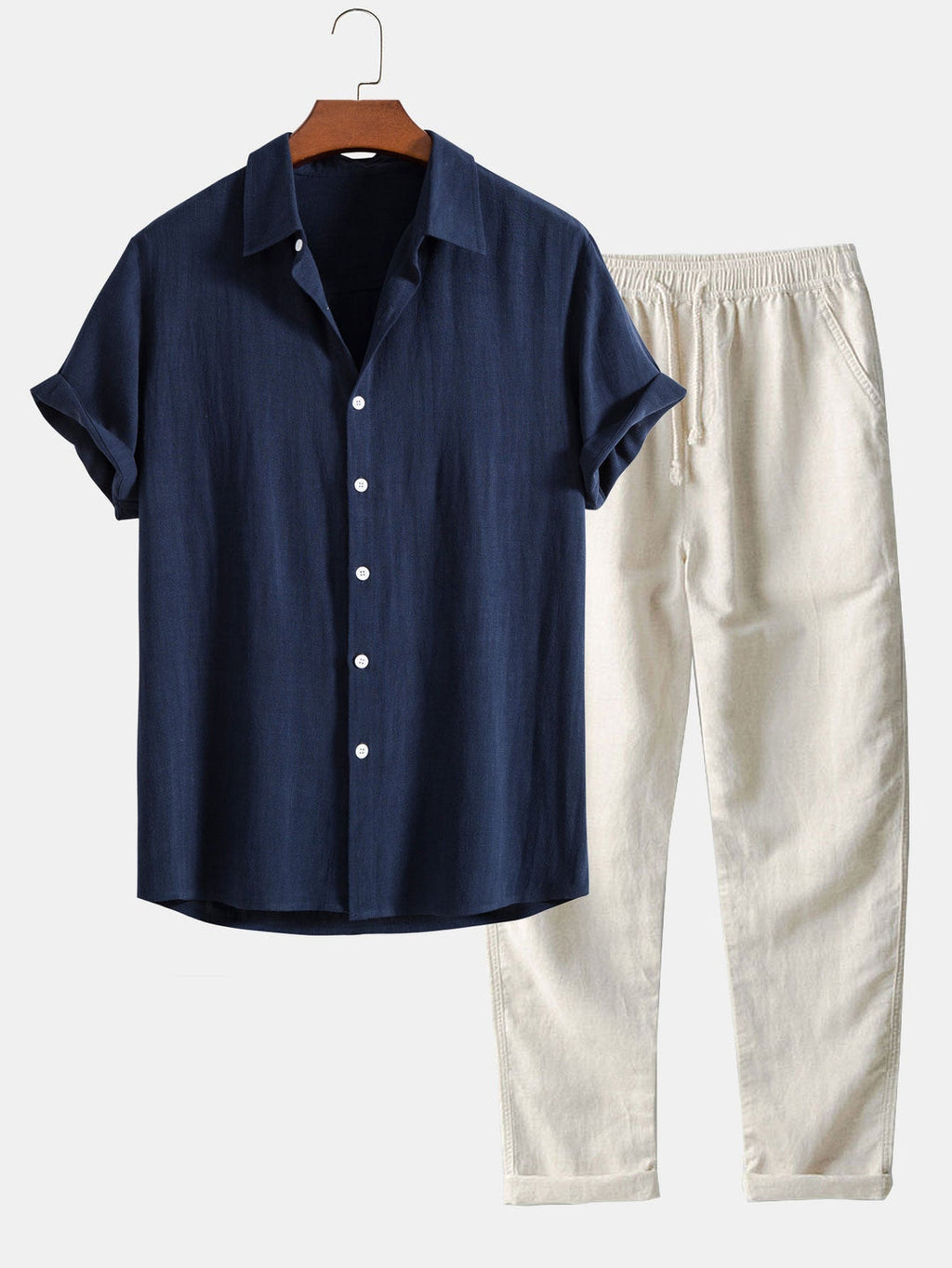 Callum Men's Summer Co-Ord Set – Linen Look Short Sleeve Shirt & Trousers