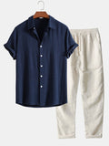 Callum Men's Summer Co-Ord Set – Linen Look Short Sleeve Shirt & Trousers