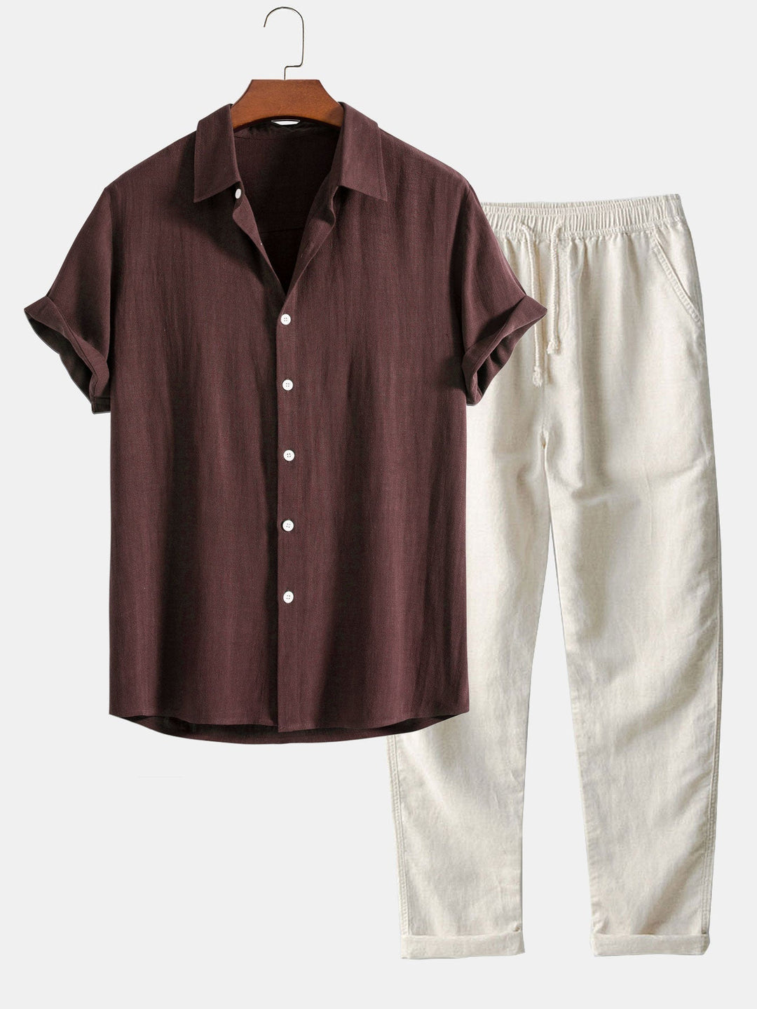 Callum Men's Summer Co-Ord Set – Linen Look Short Sleeve Shirt & Trousers