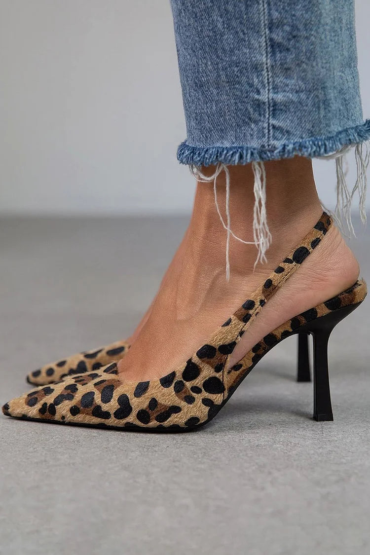 Sally Women's Slingback Heels – Pointed Toe Animal Print Stiletto Court Shoes