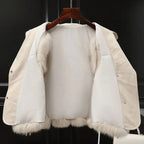 Hazel Women's Faux Fur Gilet – Oversized Lapel Tie Waist Smart Casual Vest