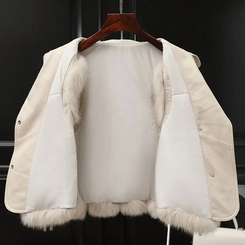 Hazel Women's Faux Fur Gilet – Oversized Lapel Tie Waist Smart Casual Vest