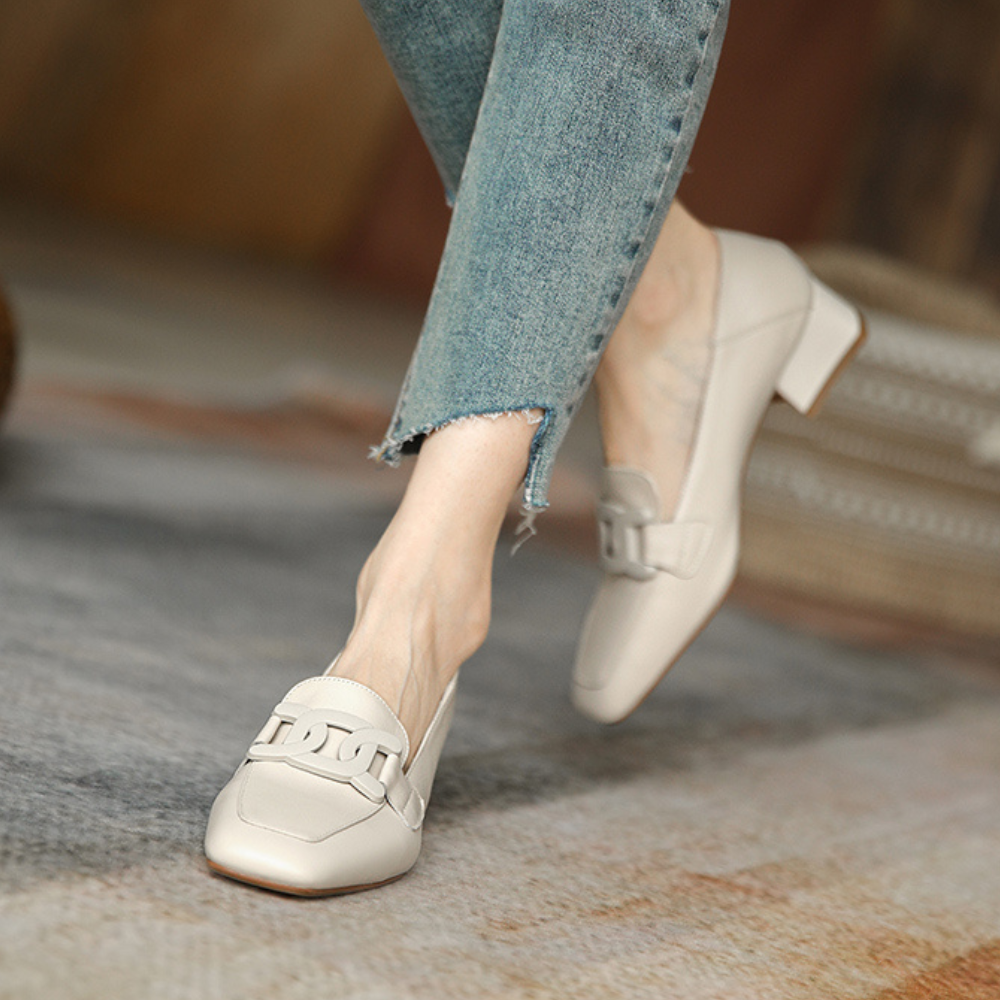 Daphne Women's Mary Jane Loafers – Leather Chunky Heel Comfort Shoes