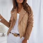 Lynne Women's Suede Biker Jacket – Fitted Camel Zip Up Smart Casual Jacket