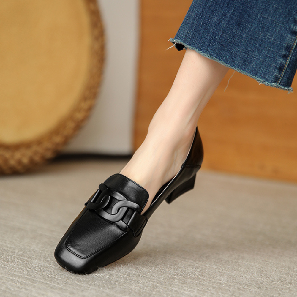 Daphne Women's Mary Jane Loafers – Leather Chunky Heel Comfort Shoes