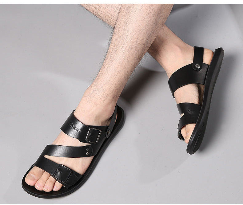 Ethan Men's Leather Sandals – Adjustable Buckle Comfort Summer Walking Sandals