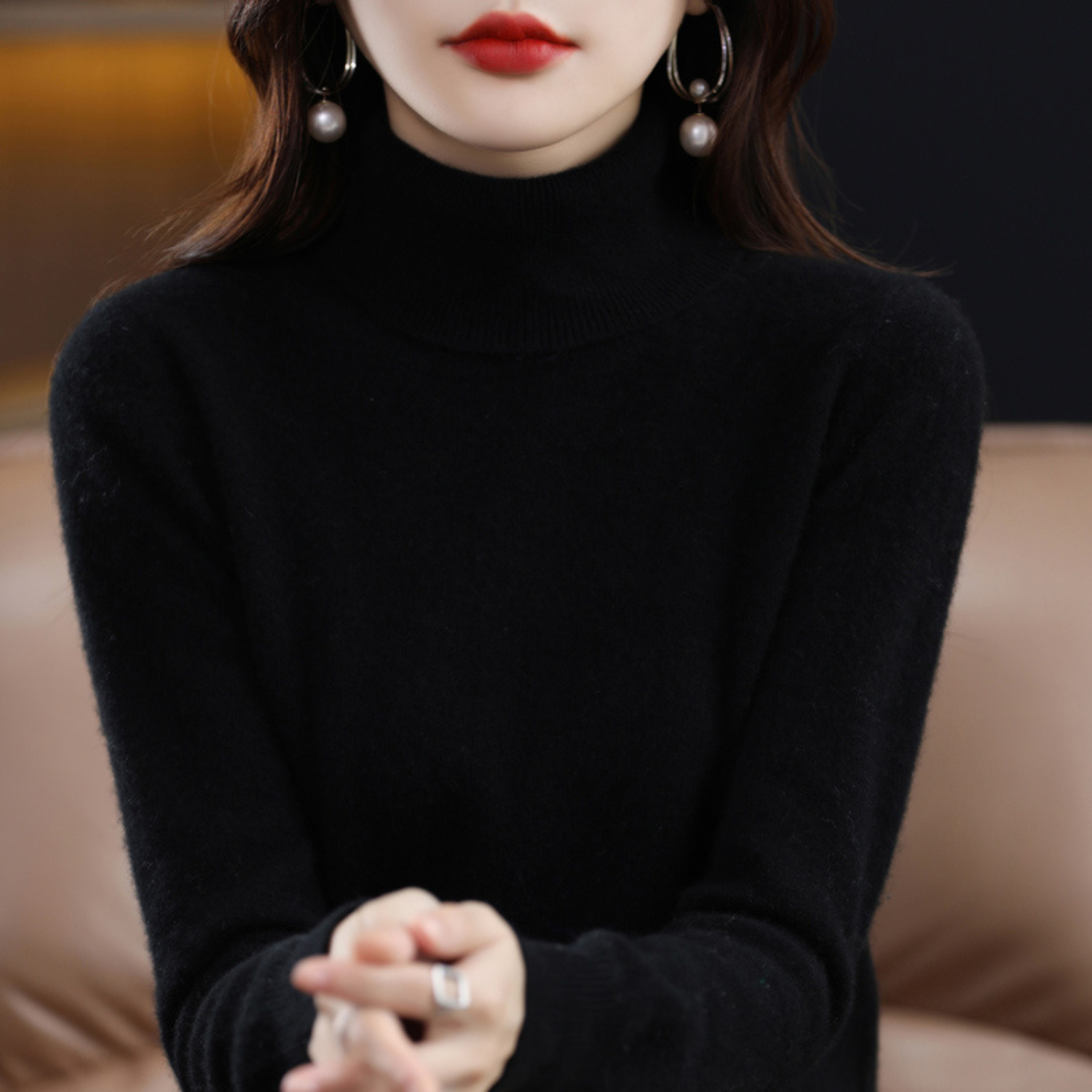Isabelle Women's Cashmere Roll Neck Jumper – 100% Cashmere Luxury Knit Sweater