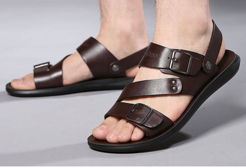 Ethan Men's Leather Sandals – Adjustable Buckle Comfort Summer Walking Sandals
