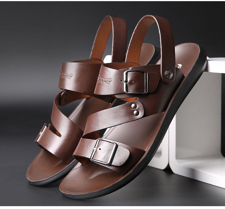 Ethan Men's Leather Sandals – Adjustable Buckle Comfort Summer Walking Sandals
