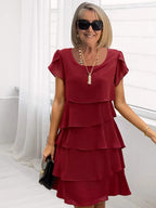 Caroline Women's Chiffon Midi Dress – Layered Asymmetric Hem Occasion Dress