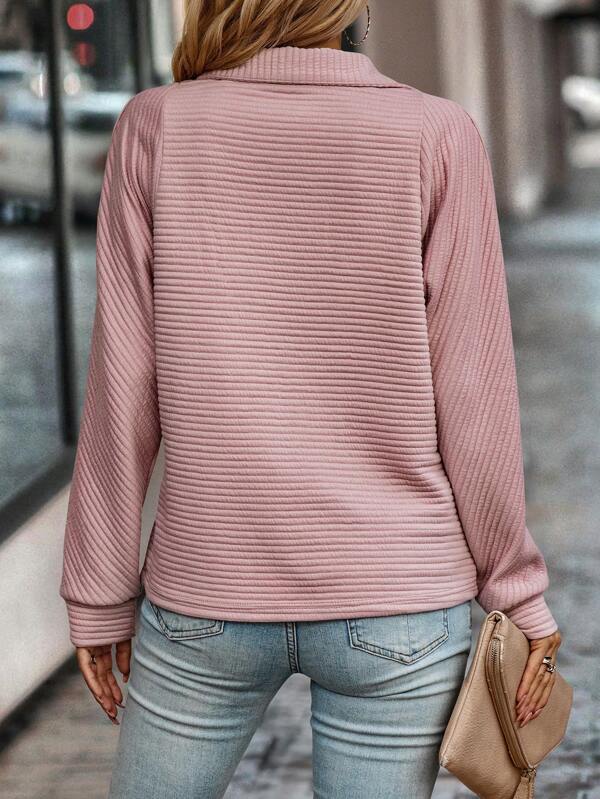Naomi Women's Ribbed Knit Jumper – Zip Neck Smart Casual Autumn Sweater