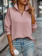 Naomi Women's Ribbed Knit Jumper – Zip Neck Smart Casual Autumn Sweater