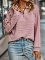 Naomi Women's Ribbed Knit Jumper – Zip Neck Smart Casual Autumn Sweater
