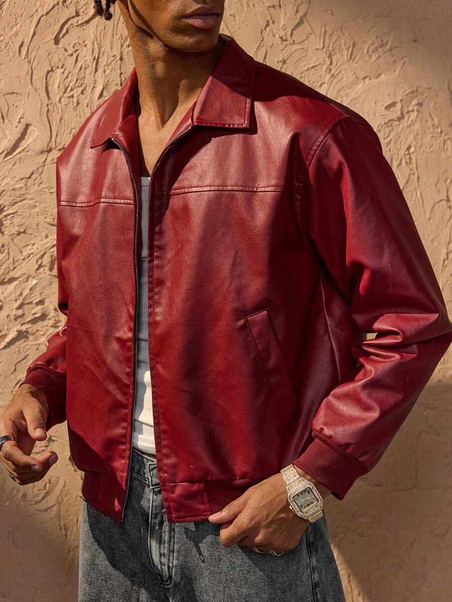 Miler Men's Faux Leather Jacket – Oversized Zip Up Urban Biker Coat