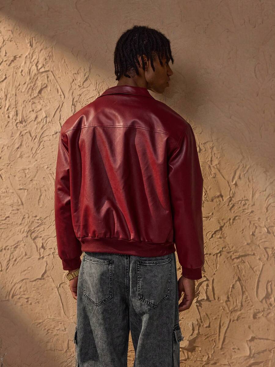 Miler Men's Faux Leather Jacket – Oversized Zip Up Urban Biker Coat