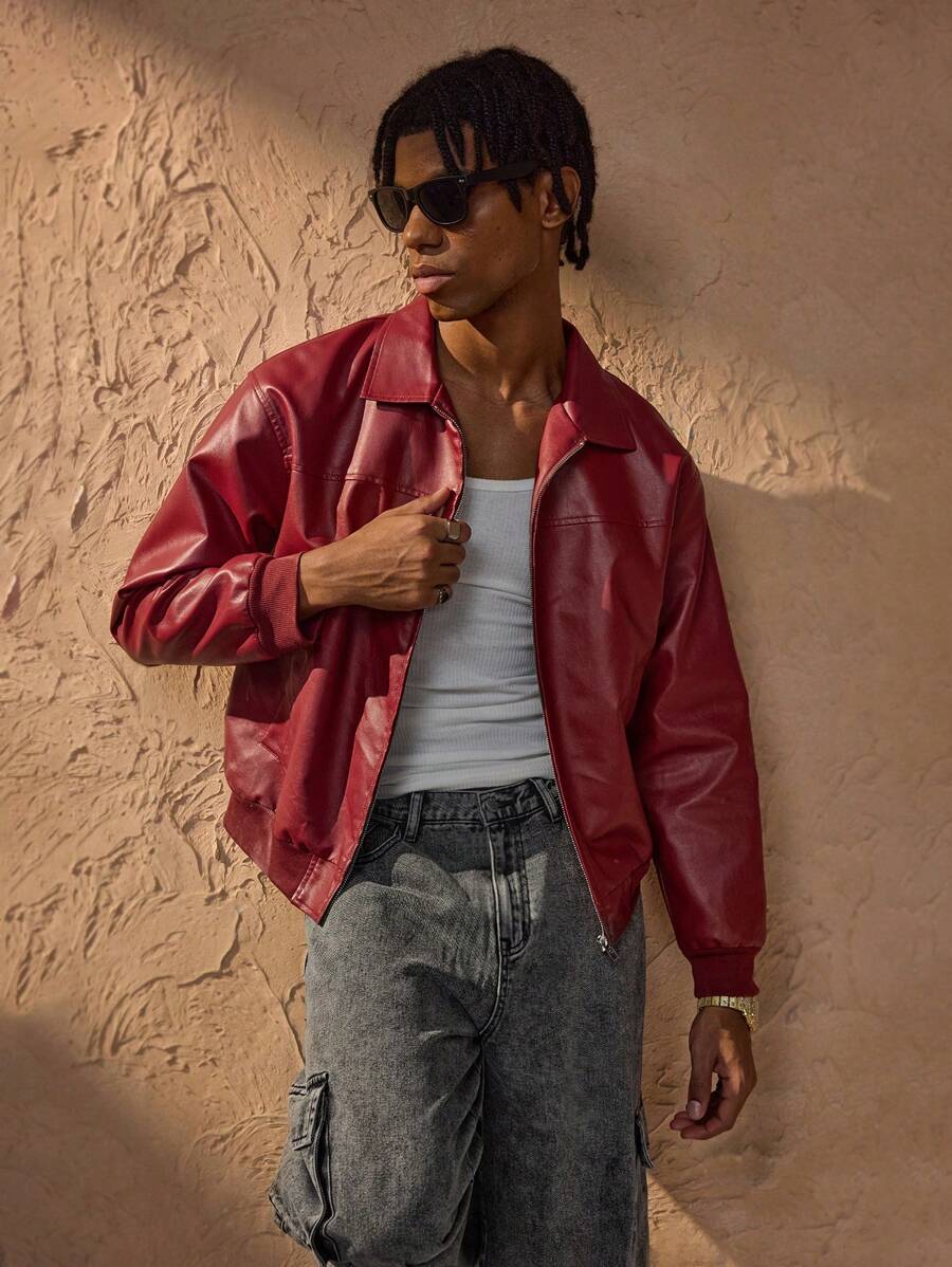 Miler Men's Faux Leather Jacket – Oversized Zip Up Urban Biker Coat