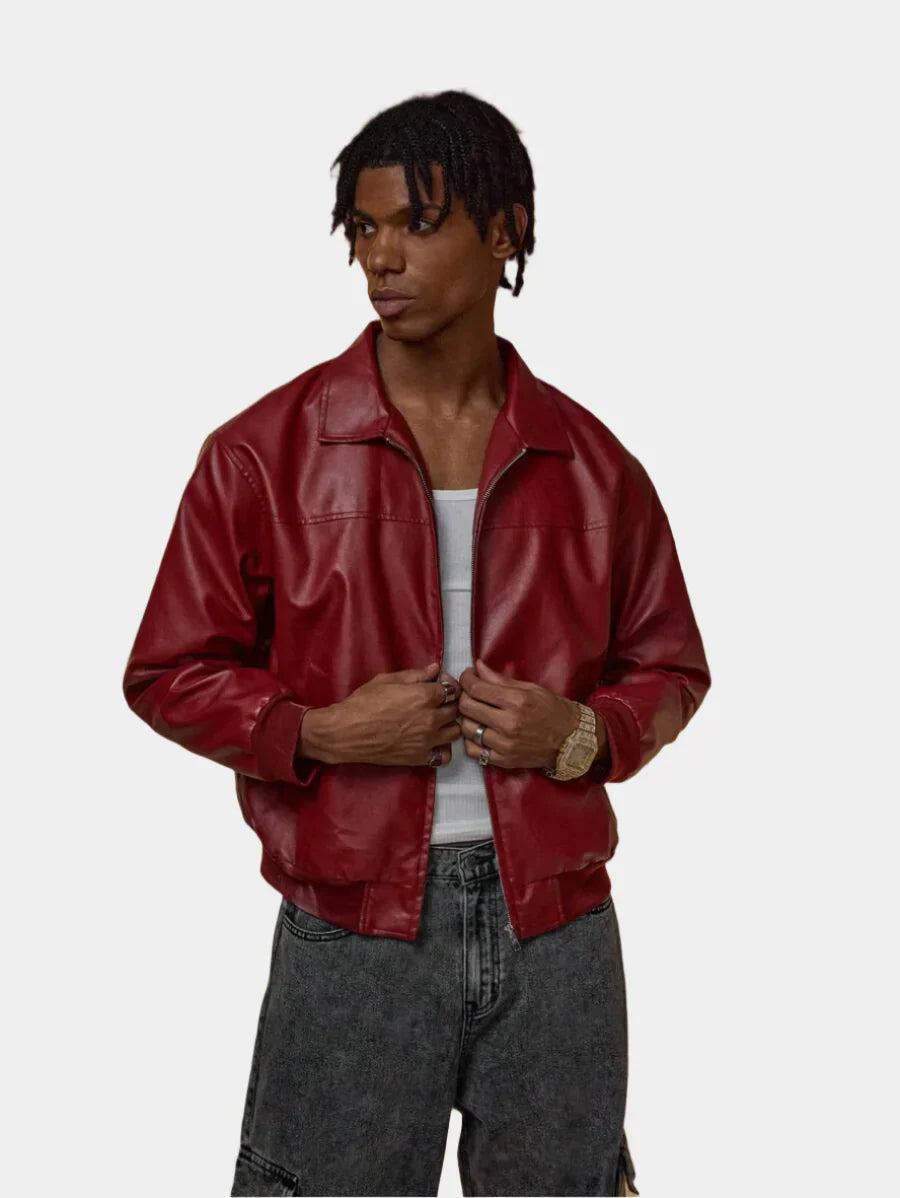 Miler Men's Faux Leather Jacket – Oversized Zip Up Urban Biker Coat