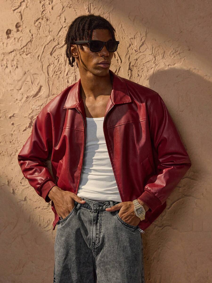 Miler Men's Faux Leather Jacket – Oversized Zip Up Urban Biker Coat