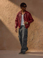 Miler Men's Faux Leather Jacket – Oversized Zip Up Urban Biker Coat