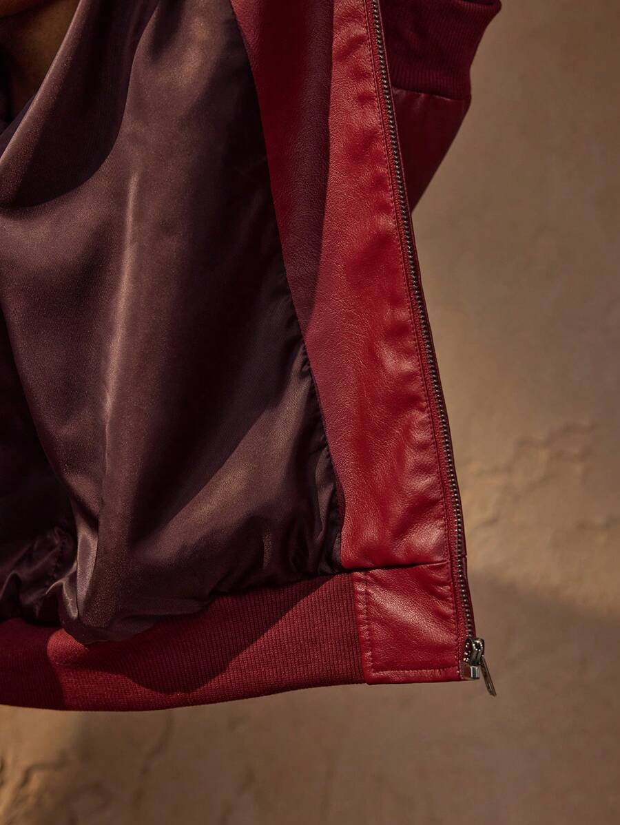 Miler Men's Faux Leather Jacket – Oversized Zip Up Urban Biker Coat