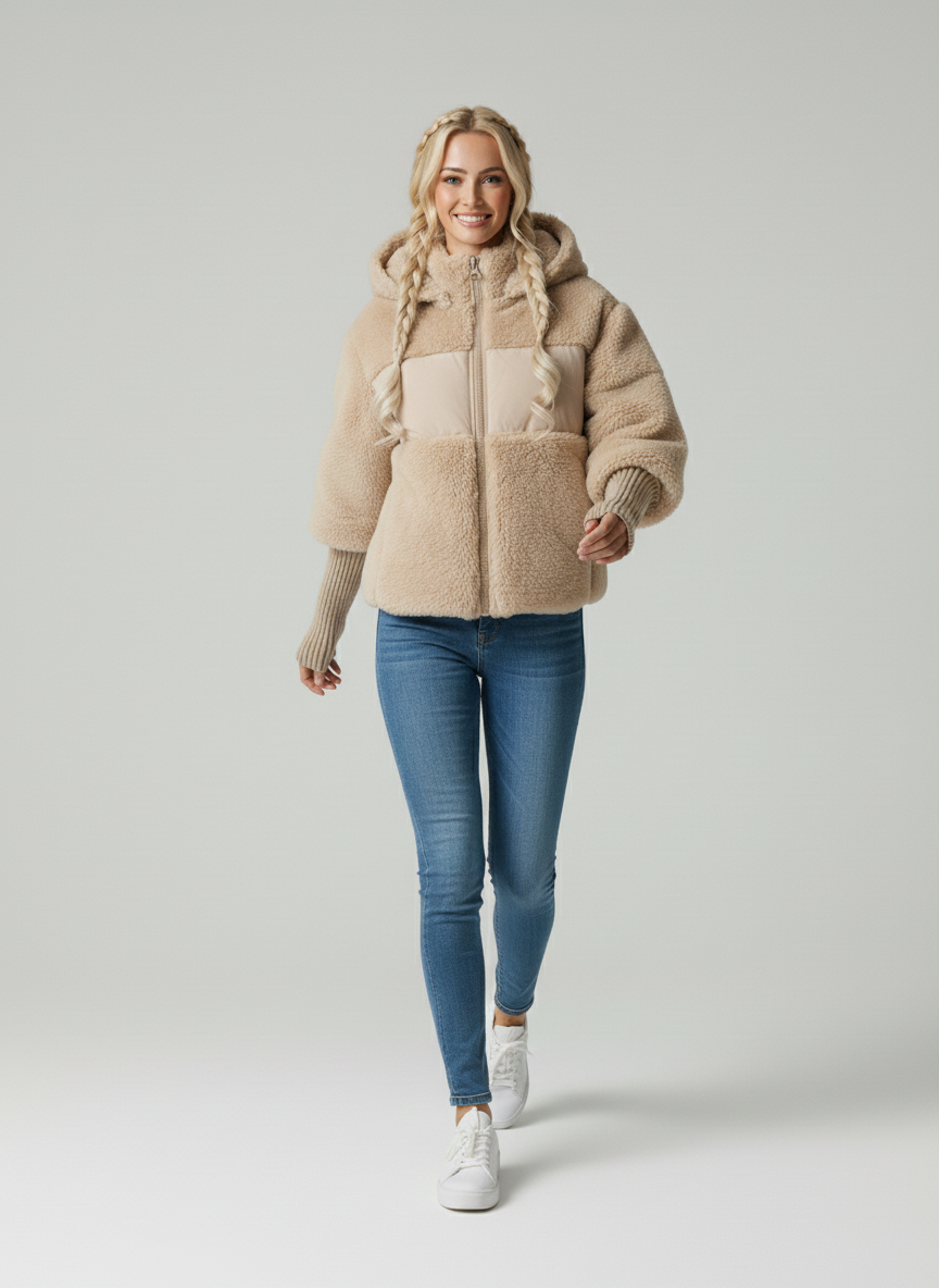 Louisa Women's Quilted Puffer Jacket – Knit Collar Winter Zip Coat