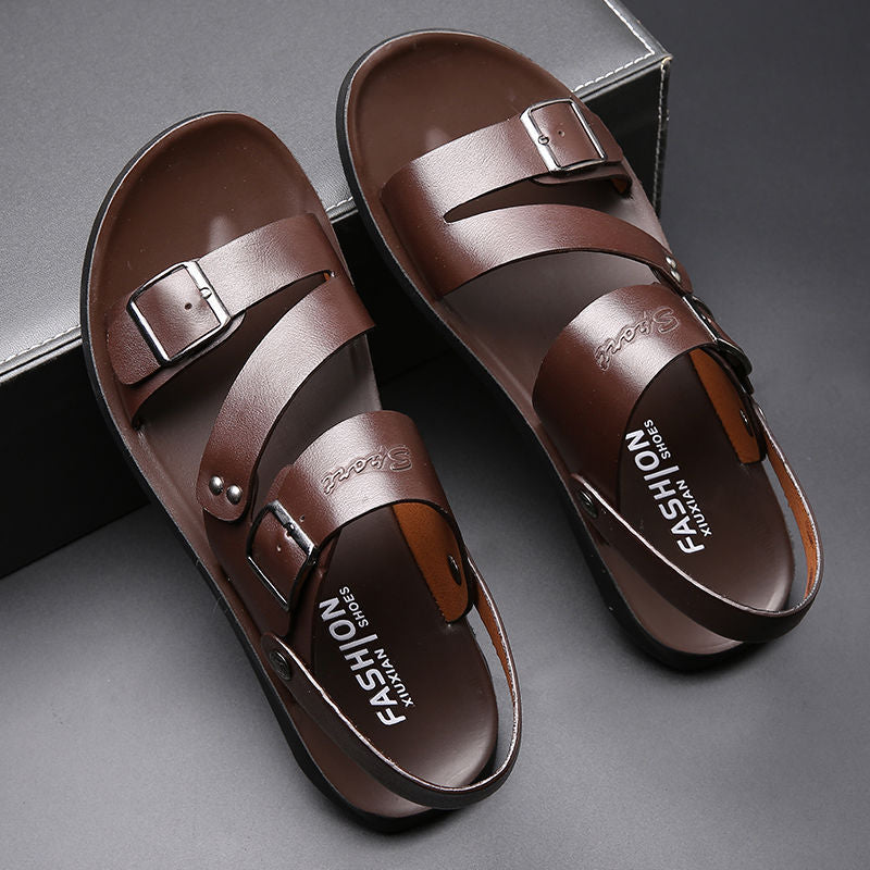 Ethan Men's Leather Sandals – Adjustable Buckle Comfort Summer Walking Sandals
