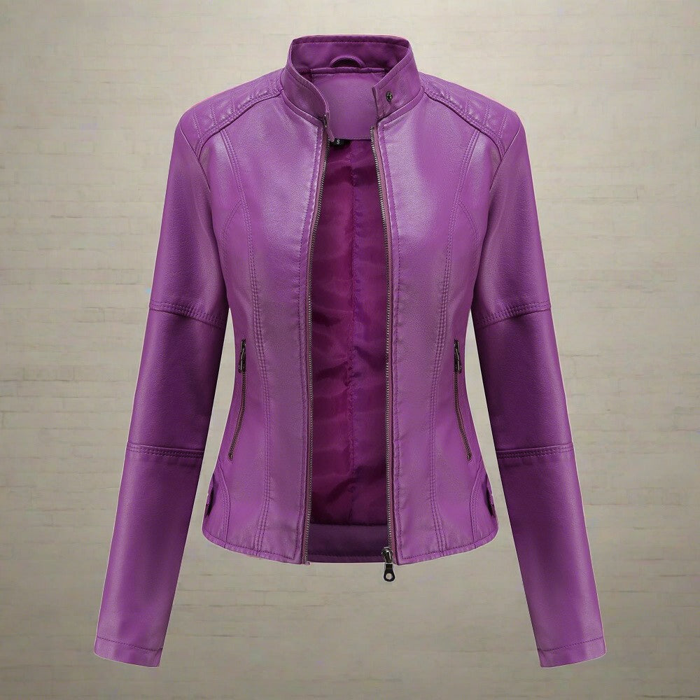 Madeline Women's Leather Jacket – Classic Zip Up Biker Casual Coat
