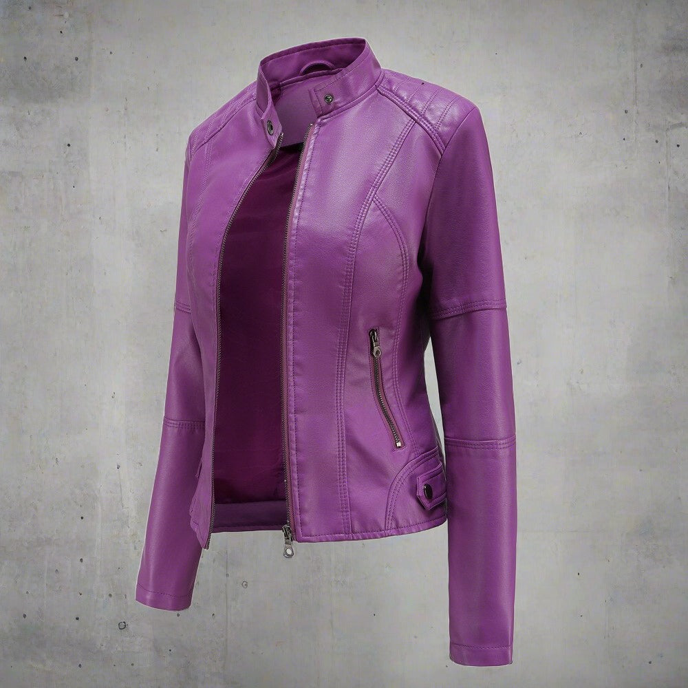Madeline Women's Leather Jacket – Classic Zip Up Biker Casual Coat