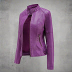 Madeline Women's Leather Jacket – Classic Zip Up Biker Casual Coat