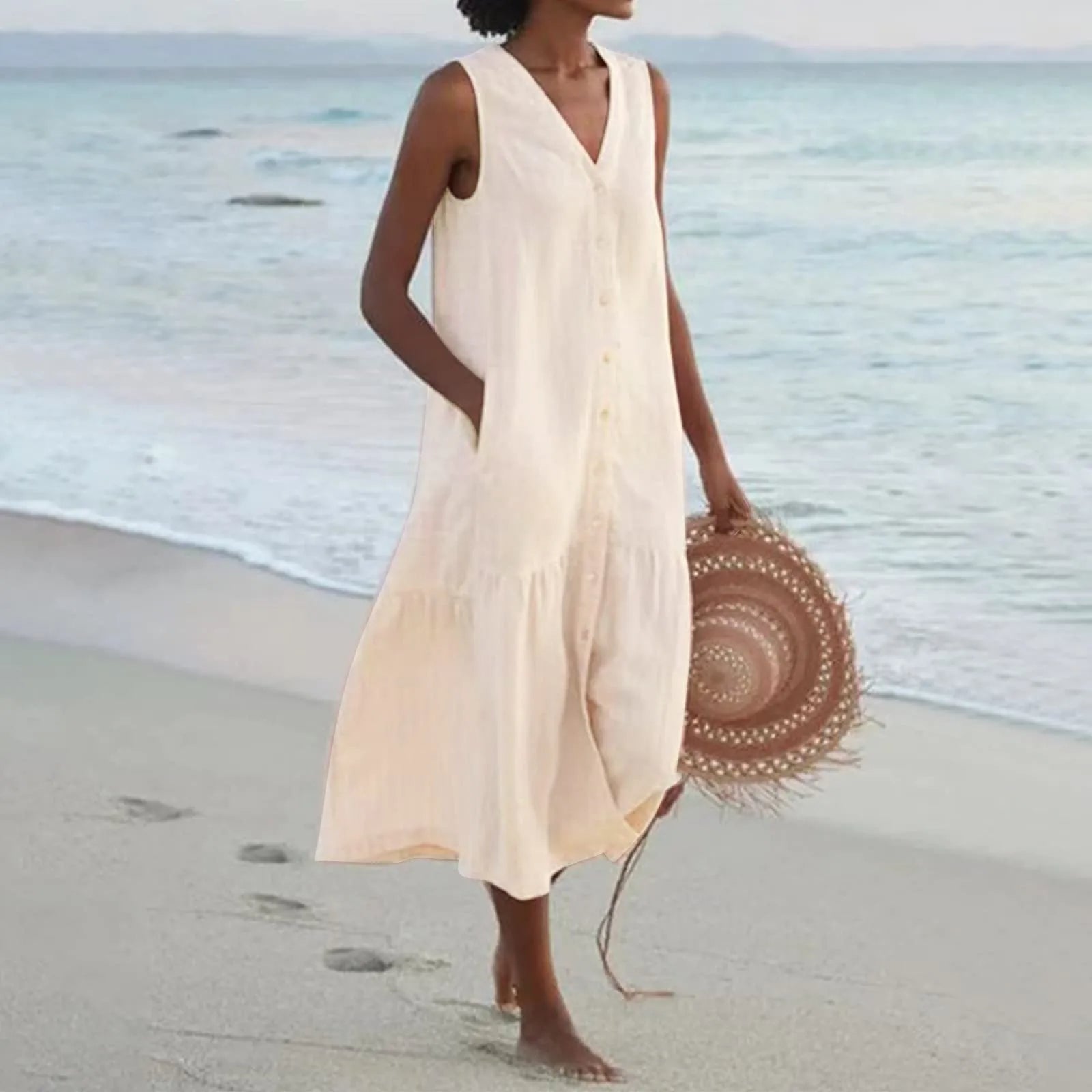 Helena Women's V-Neck Maxi Dress – Lightweight Elegant Flowing Summer Dress