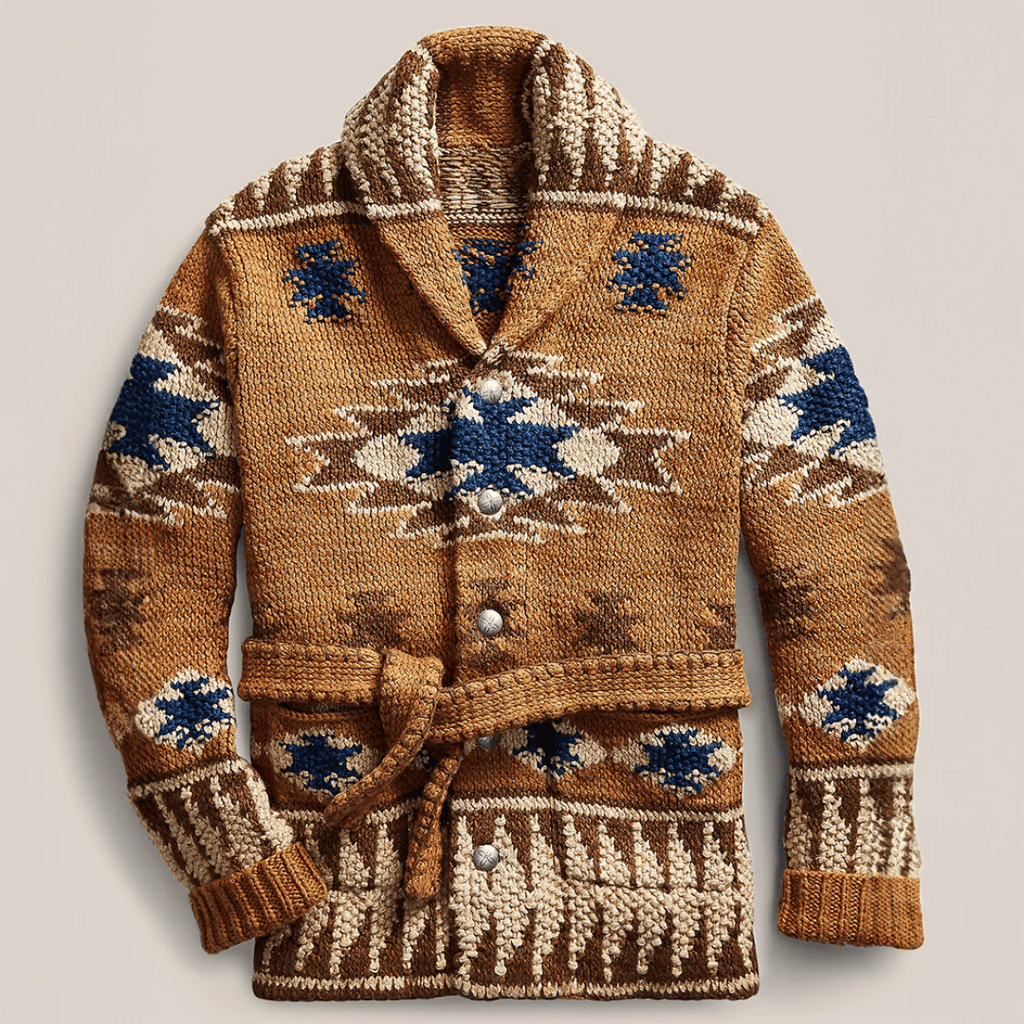 Tristan Men's Jacquard Cardigan – Western Knit Button Up Smart Casual Sweater