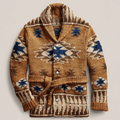 Tristan Men's Jacquard Cardigan – Western Knit Button Up Smart Casual Sweater