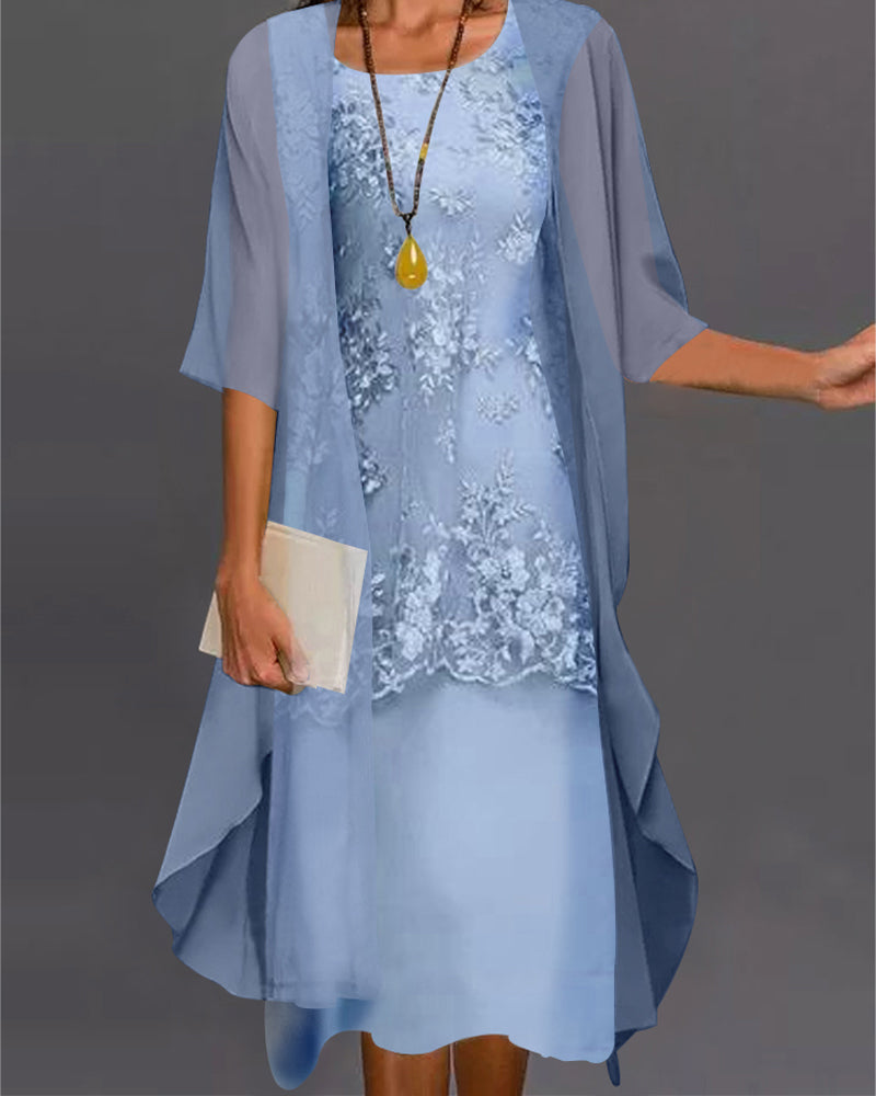 Rosalie Women's Chiffon Dress Set – Two Piece Lace Midi Occasion Dress