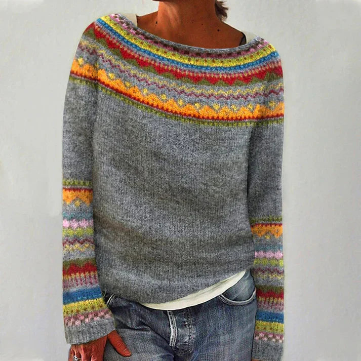 Alice Women's Retro Knit Jumper – Long Sleeve Vintage Style Autumn Sweater