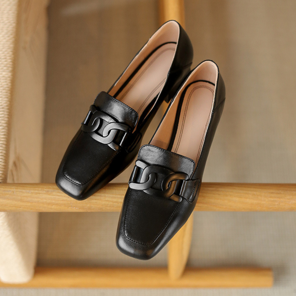 Daphne Women's Mary Jane Loafers – Leather Chunky Heel Comfort Shoes
