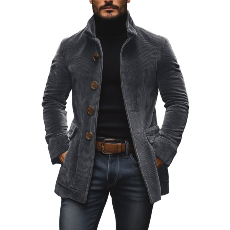 Harrison Men's Corduroy Coat – Slim Fit Stand Collar Smart Casual Jacket
