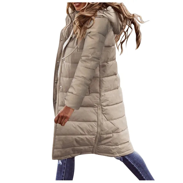 Rowena Women's Long Puffer Coat – Adjustable Hood, Two-Way Zip & Deep Pockets