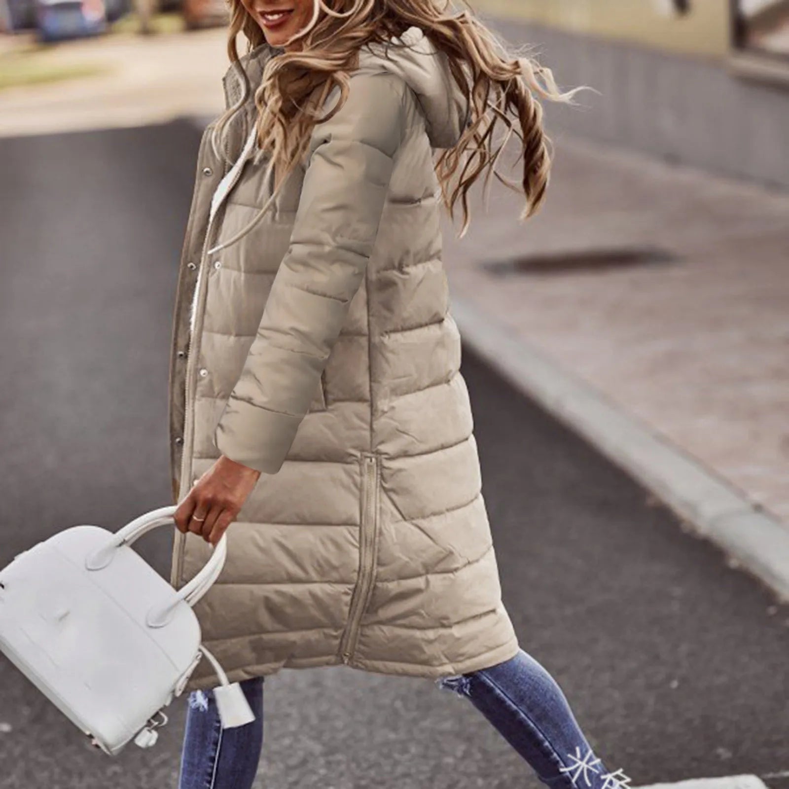 Rowena Women's Long Puffer Coat – Adjustable Hood, Two-Way Zip & Deep Pockets