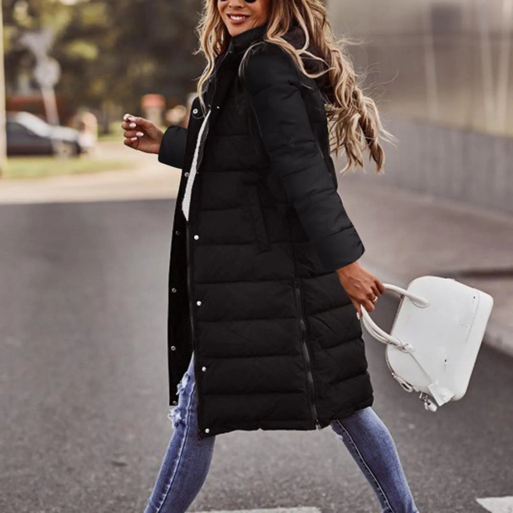 Rowena Women's Long Puffer Coat – Adjustable Hood, Two-Way Zip & Deep Pockets