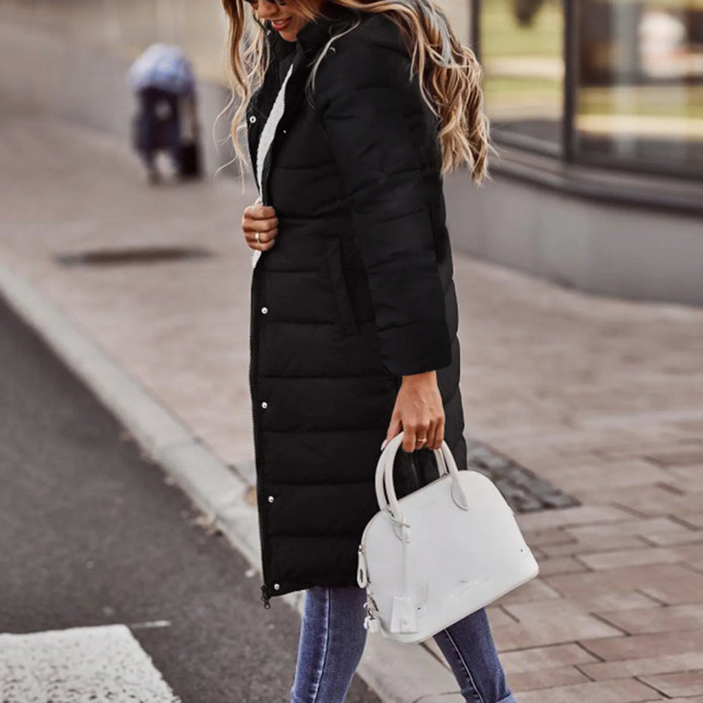 Rowena Women's Long Puffer Coat – Adjustable Hood, Two-Way Zip & Deep Pockets