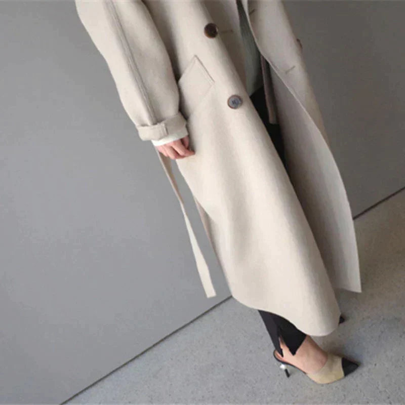 Meredith Women's Long Wool Coat – Elegant Tailored Winter Overcoat
