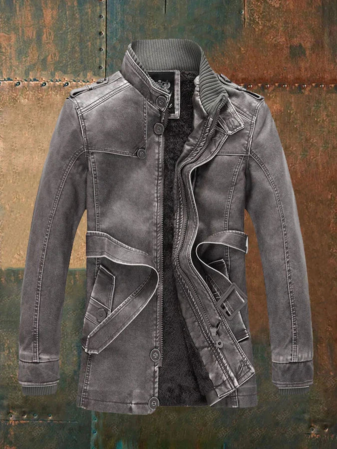 Marlowe Men's Vintage Leather Jacket – Button Detail, Zip Front & Warm Lining