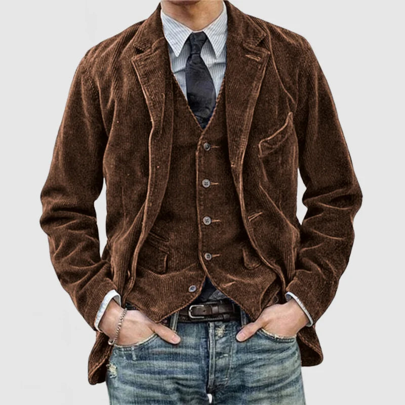 Theodore Men's Corduroy Blazer – Tailored Jacket & Waistcoat Smart Casual Suit