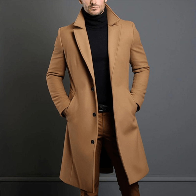 Frederick Men's Long Trench Coat – Smart Winter Overcoat for Business & Everyday Wear