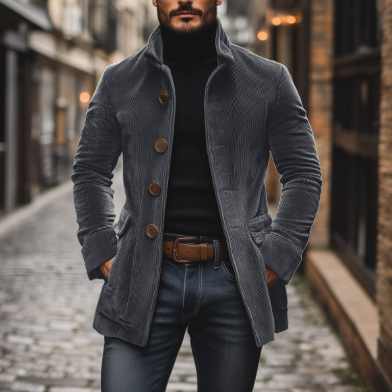 Harrison Men's Corduroy Coat – Slim Fit Stand Collar Smart Casual Jacket